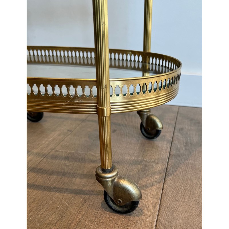 Oval Bar Cart in Gilt Brass with Three Glass Tiers and Ope | Maison Barrois