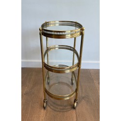 Oval Bar Cart in Gilt Brass with Three Glass Tiers and Ope | Maison Barrois