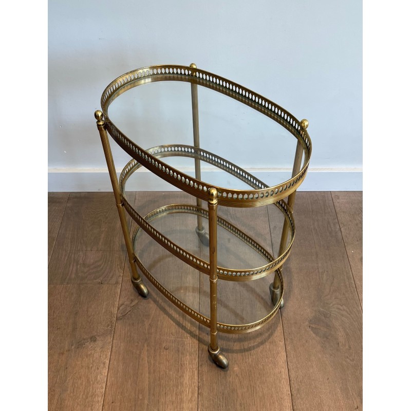 Oval Bar Cart in Gilt Brass with Three Glass Tiers and Ope | Maison Barrois