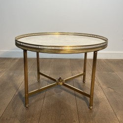 Table Basse Ronde Néoclassique en Laiton à Galerie Ajourée | Maison Barrois