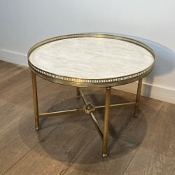 Round Neoclassical Brass Coffee Table with Openwork Galler | Maison Barrois