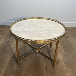 Round Neoclassical Brass Coffee Table with Openwork Galler | Maison Barrois