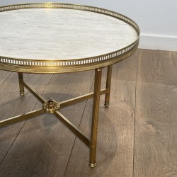 Round Neoclassical Brass Coffee Table with Openwork Galler | Maison Barrois
