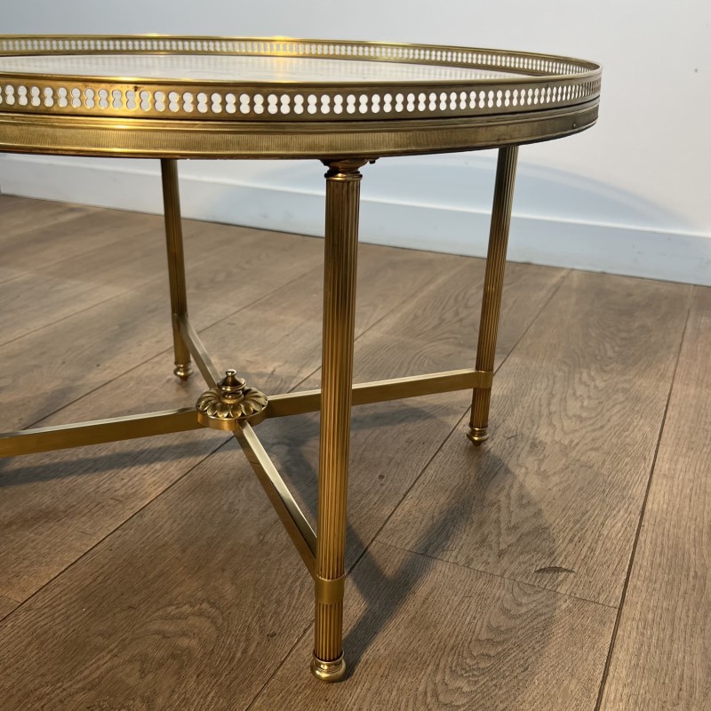 Round Neoclassical Brass Coffee Table with Openwork Galler | Maison Barrois