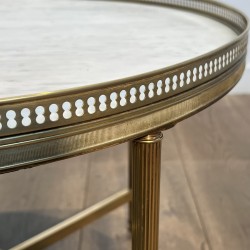 Round Neoclassical Brass Coffee Table with Openwork Galler | Maison Barrois