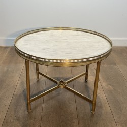 Round Neoclassical Brass Coffee Table with Openwork Galler | Maison Barrois