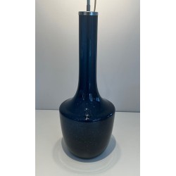 Lampe de Table en Verre Soufflé Bleu, Travail Français ou Italien, vers 1970