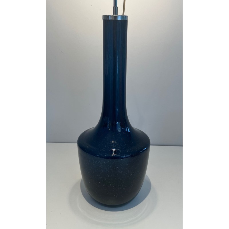 Lampe de Table en Verre Soufflé Bleu, Travail Français ou Italien, vers 1970