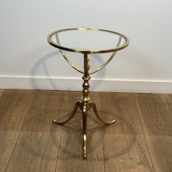 Tripod Pedestal Table in Brass with a Glass Top and a Balu | Maison Barrois
