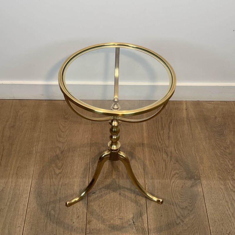 Guéridon Tripode en Laiton à Plateau de Verre et Fût Balus | Maison Barrois