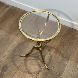 Guéridon Tripode en Laiton à Plateau de Verre et Fût Balus | Maison Barrois