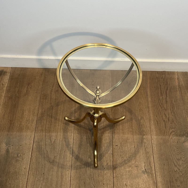 Tripod Pedestal Table in Brass with a Glass Top and a Balu | Maison Barrois