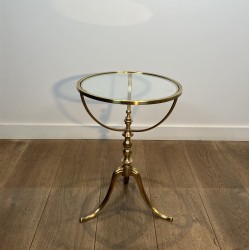 Guéridon Tripode en Laiton à Plateau de Verre et Fût Balus | Maison Barrois
