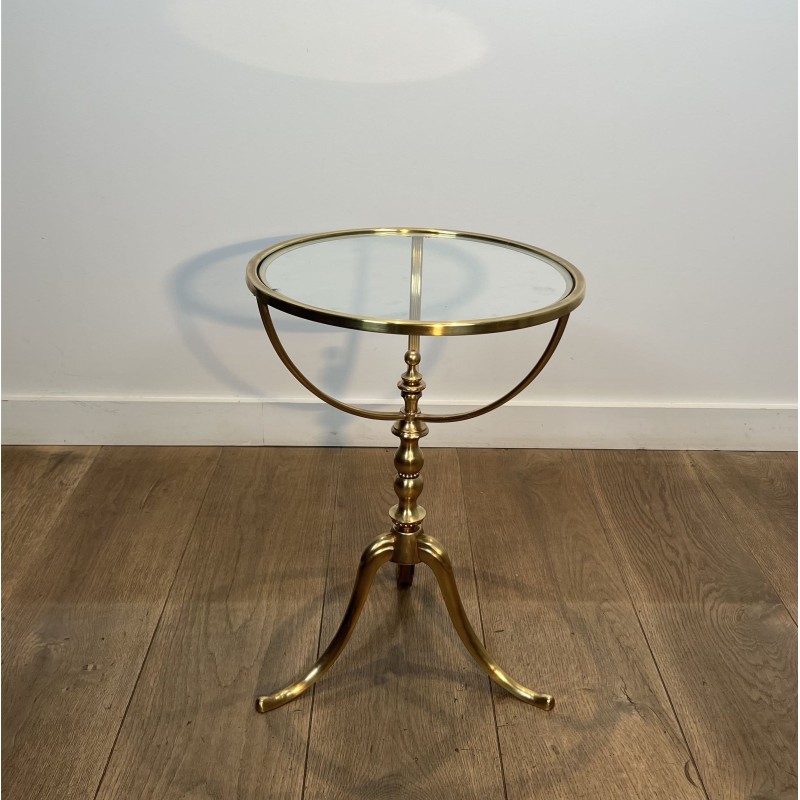 Guéridon Tripode en Laiton à Plateau de Verre et Fût Balus | Maison Barrois
