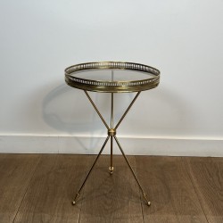 Tripod Brass Pedestal Table with Glass Top, Openwork Galle | Maison Barrois