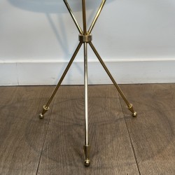 Tripod Brass Pedestal Table with Glass Top, Openwork Galle | Maison Barrois