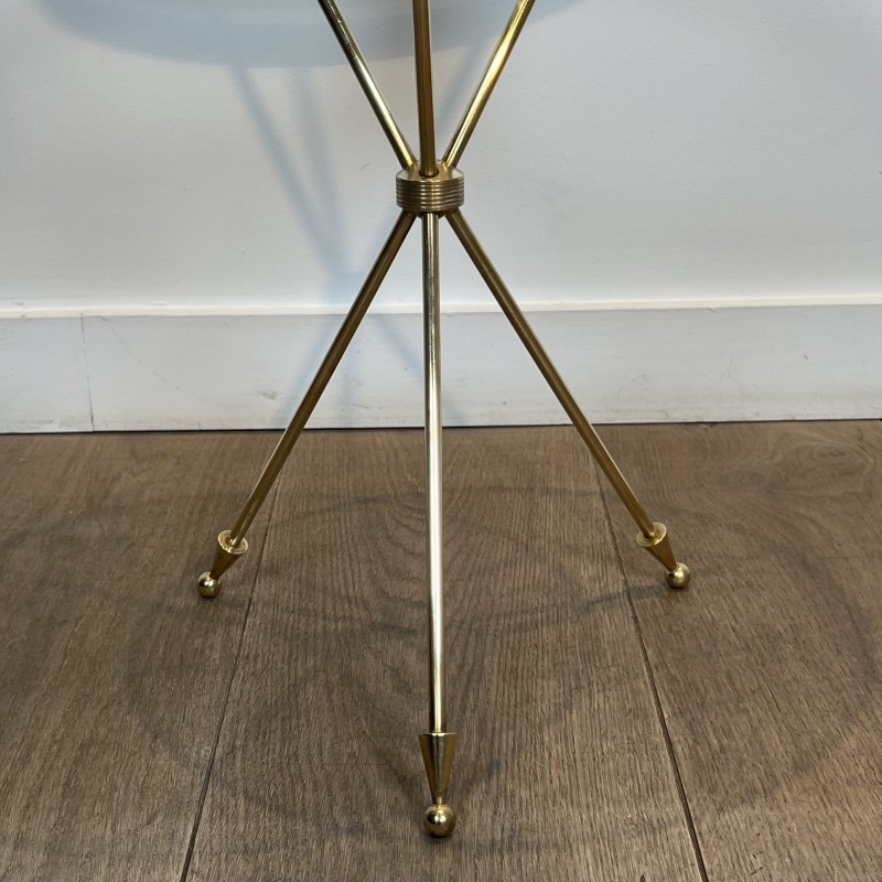Tripod Brass Pedestal Table with Glass Top, Openwork Galle | Maison Barrois