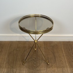 Tripod Brass Pedestal Table with Glass Top, Openwork Galle | Maison Barrois