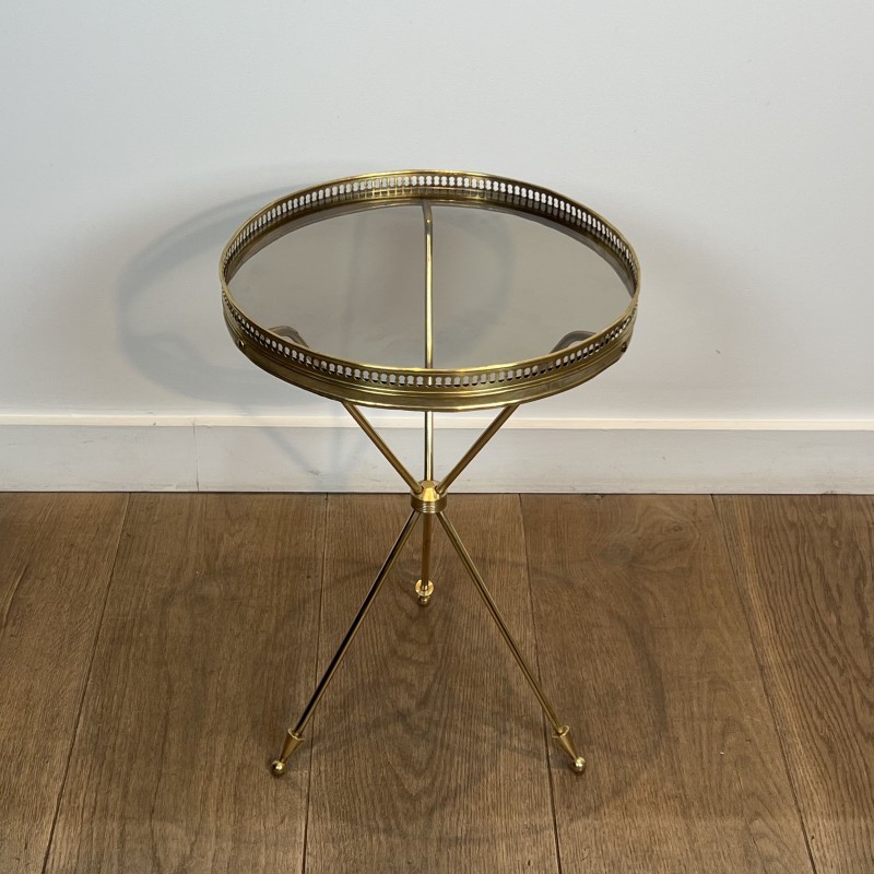 Tripod Brass Pedestal Table with Glass Top, Openwork Galle | Maison Barrois