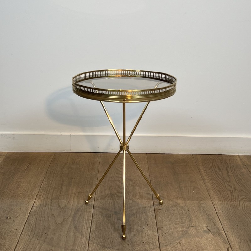 Tripod Brass Pedestal Table with Glass Top, Openwork Galle | Maison Barrois