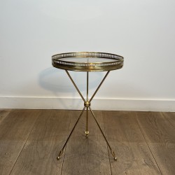Tripod Brass Pedestal Table with Glass Top, Openwork Galle | Maison Barrois