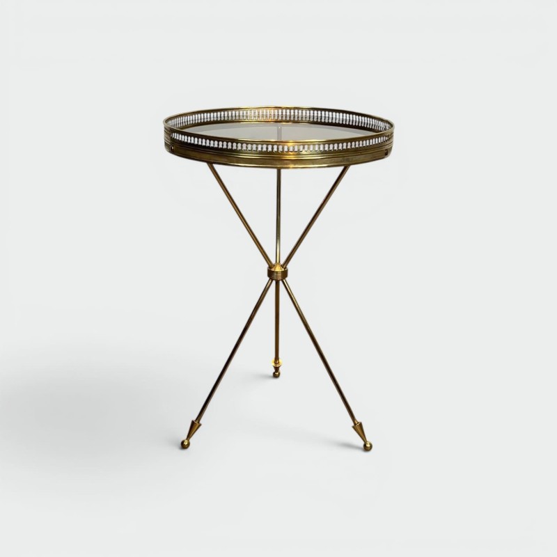 Tripod Brass Pedestal Table with Glass Top, Openwork Galle | Maison Barrois