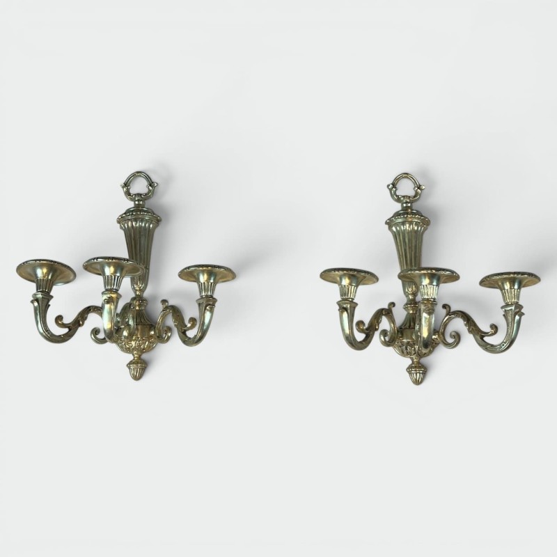 Paire d'Appliques à Trois Bras de Lumière en Bronze Doré à | Maison Barrois
