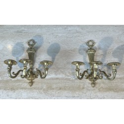Paire d'Appliques à Trois Bras de Lumière en Bronze Doré à | Maison Barrois