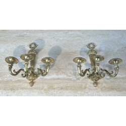 Paire d'Appliques à Trois Bras de Lumière en Bronze Doré à | Maison Barrois