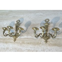 Paire d'Appliques à Trois Bras de Lumière en Bronze Doré à | Maison Barrois