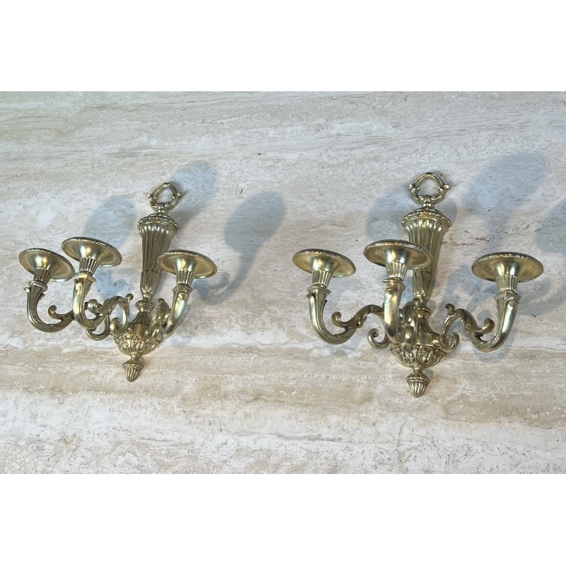 Paire d'Appliques à Trois Bras de Lumière en Bronze Doré à | Maison Barrois