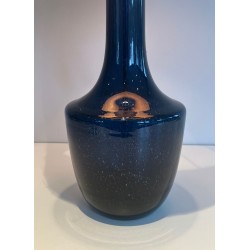 Lampe de Table en Verre Soufflé Bleu, Travail Français ou Italien, vers 1970