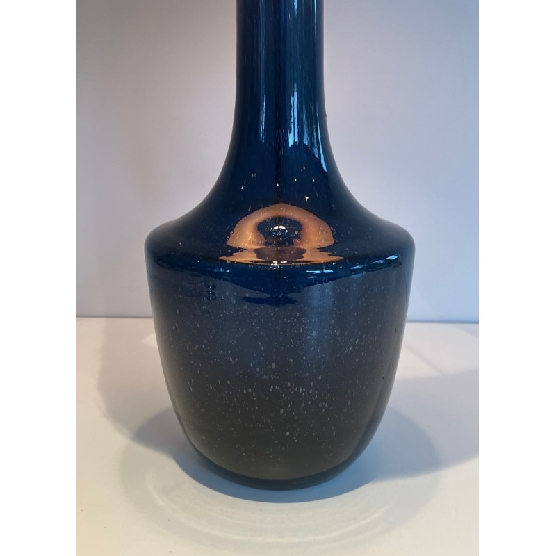 Lampe de Table en Verre Soufflé Bleu, Travail Français ou Italien, vers 1970