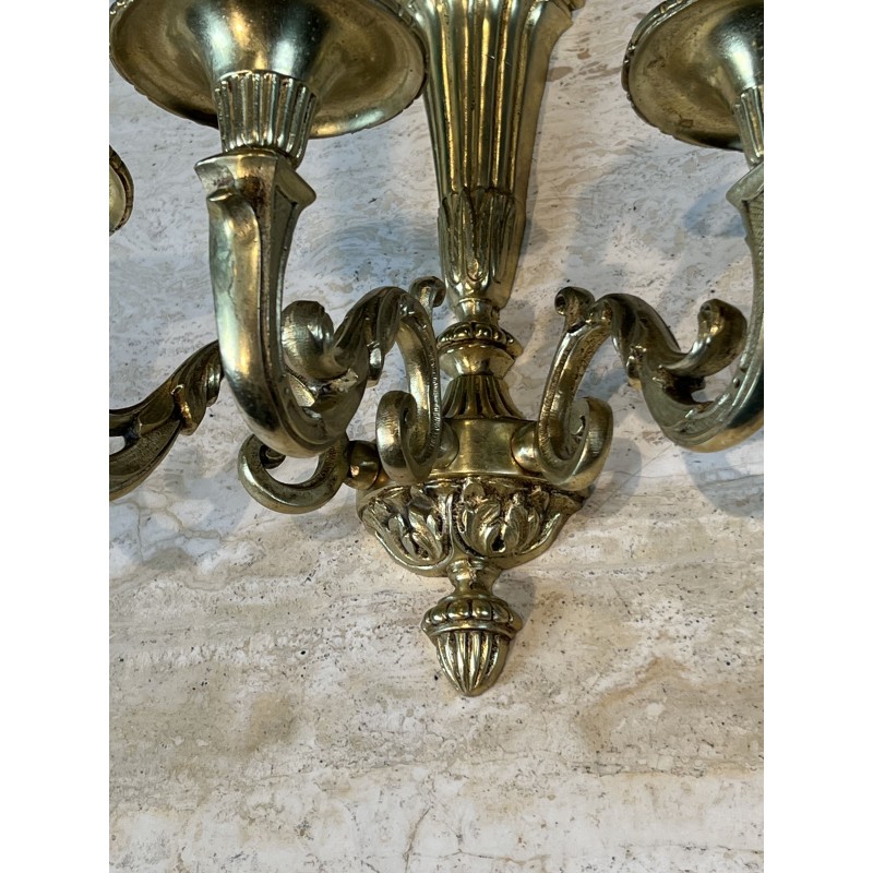Paire d'Appliques à Trois Bras de Lumière en Bronze Doré à | Maison Barrois