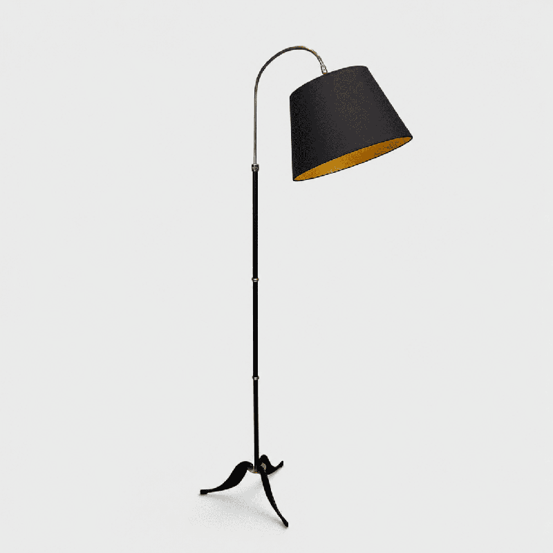 Lampadaire à Crosse en Métal Laqué Noir et Laiton, Pièteme | Maison Barrois