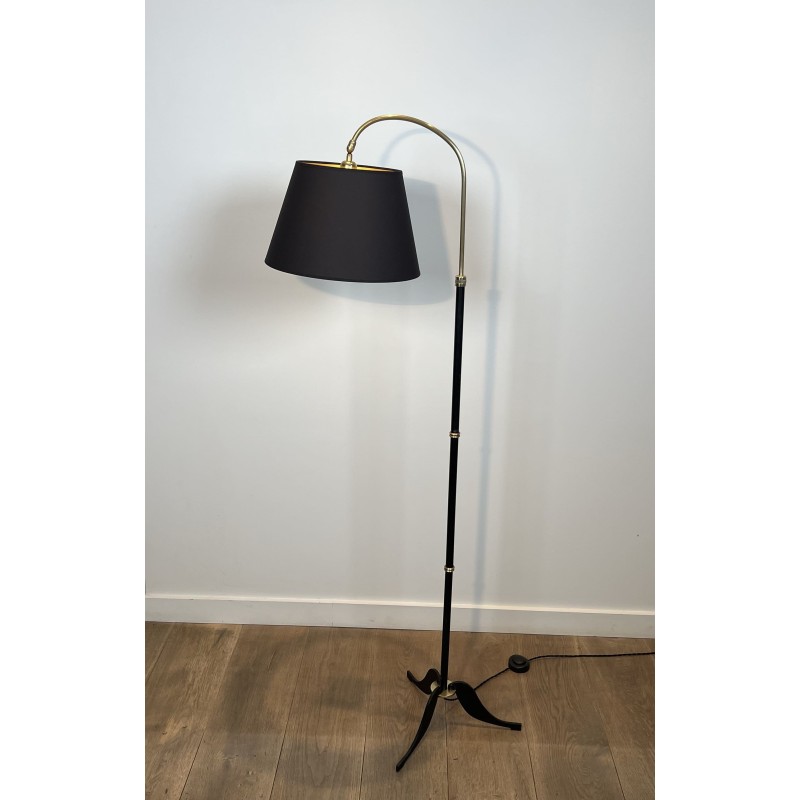 Lampadaire à Crosse en Métal Laqué Noir et Laiton, Pièteme | Maison Barrois