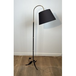 Lampadaire à Crosse en Métal Laqué Noir et Laiton, Pièteme | Maison Barrois