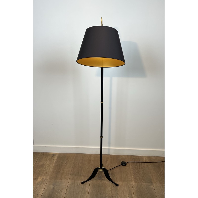Lampadaire à Crosse en Métal Laqué Noir et Laiton, Pièteme | Maison Barrois