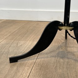 Crook-Arm Floor Lamp in Black Lacquered Metal and Brass, C | Maison Barrois