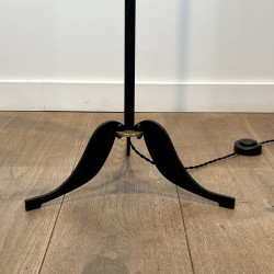 Crook-Arm Floor Lamp in Black Lacquered Metal and Brass, C | Maison Barrois