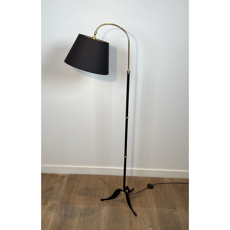 Lampadaire à Crosse en Métal Laqué Noir et Laiton, Pièteme | Maison Barrois