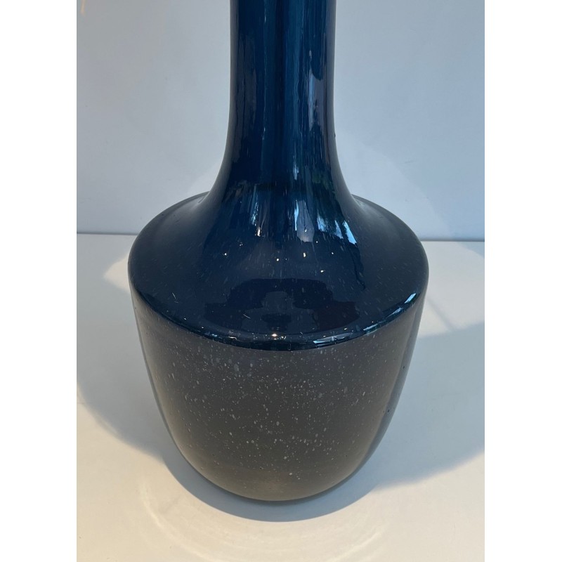 Lampe de Table en Verre Soufflé Bleu, Travail Français ou Italien, vers 1970