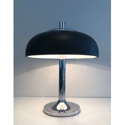 Grande Lampe de Table Chrome et Laque Noire, Mid-Century, Travail Français, vers 1950