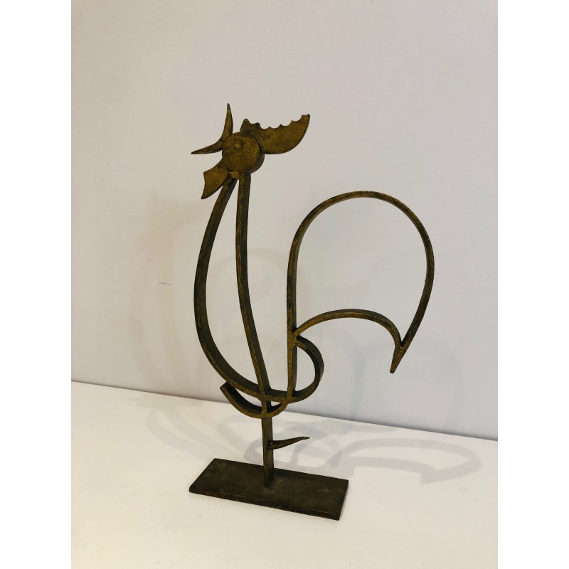 Stylised Rooster in Gilt Wrought Iron on a Base, French Wo | Maison Barrois