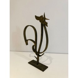 Coq Stylisé en Fer Forgé Doré sur Socle, Travail Français, | Maison Barrois