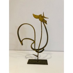 Stylised Rooster in Gilt Wrought Iron on a Base, French Wo | Maison Barrois