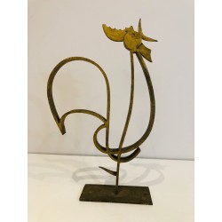 Stylised Rooster in Gilt Wrought Iron on a Base, French Wo | Maison Barrois
