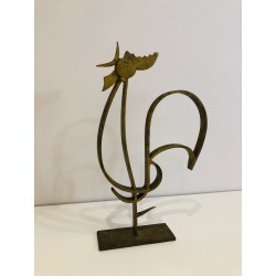 Stylised Rooster in Gilt Wrought Iron on a Base, French Wo | Maison Barrois