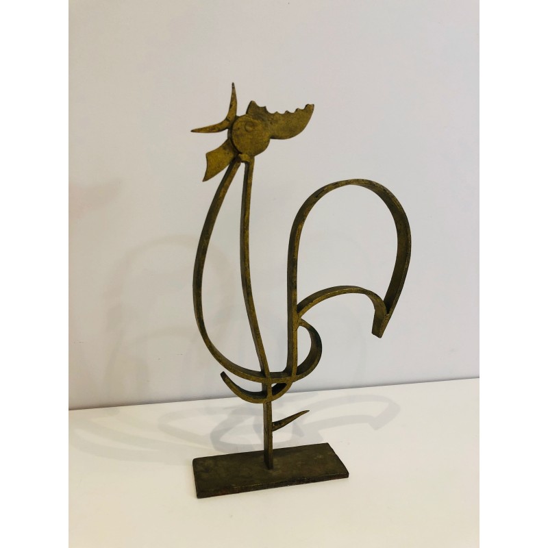 Coq Stylisé en Fer Forgé Doré sur Socle, Travail Français, | Maison Barrois