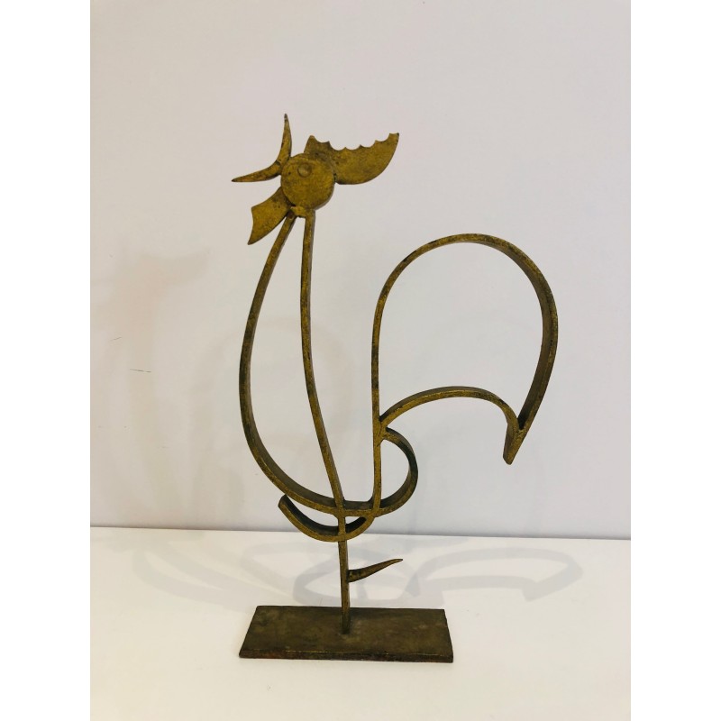 Coq Stylisé en Fer Forgé Doré sur Socle, Travail Français, | Maison Barrois